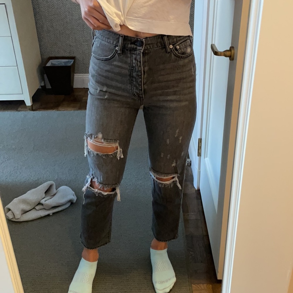 BDG grey destroyed high rise jean